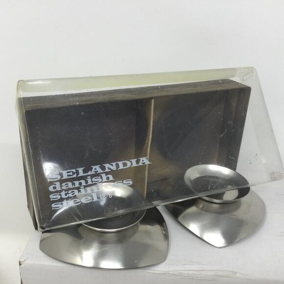 VTG NEW! Selandia Danish Candle Holders Stainless Steel Set NIB Mid Century - Picture 2 of 9